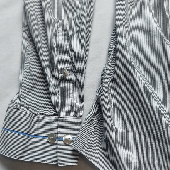 Calvin Klein Mens Slimfit Button-up Shirt, Gray White Pinstripes, 16 34/35 - Picture 5 of 8